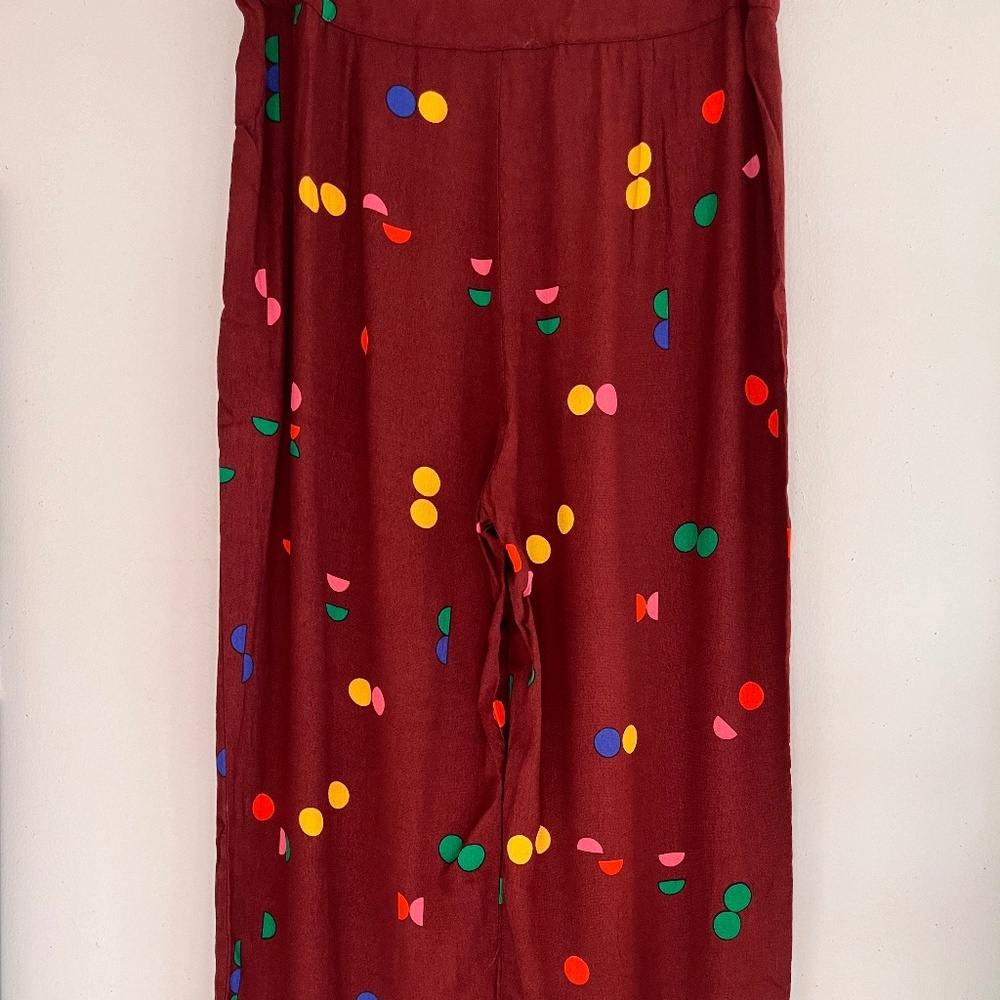 Pre-Loved Burgundy's with Polka-Dot Straight leg flowy Pants
